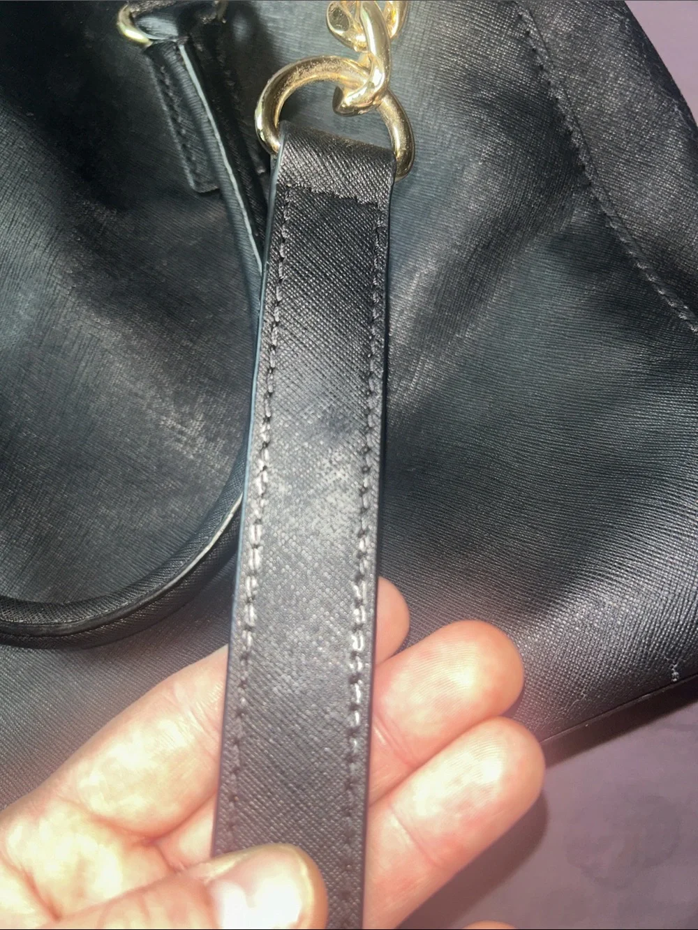 Michael Kors Black Leather Tote with Gold Accents